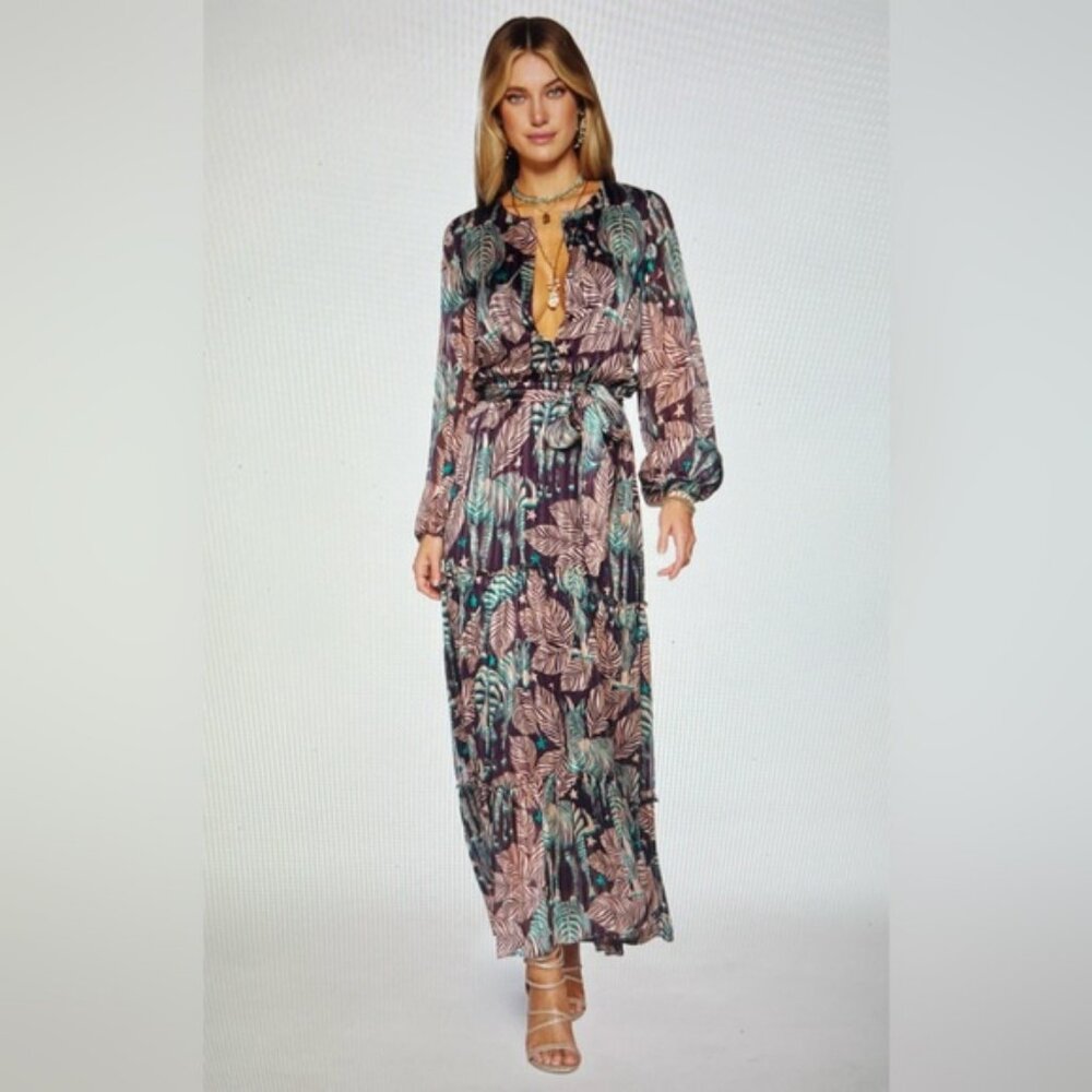 NWT Ramy Brook Enya Tiered Maxi Dress Zebra Printed